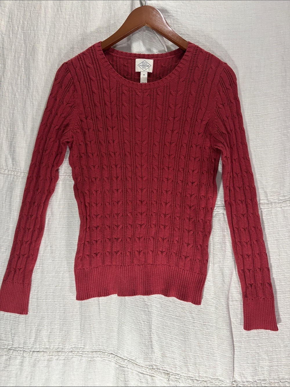 St. John's Bay Coral Cable Knit Crewneck Sweater Medium Cotton Nylon Blend